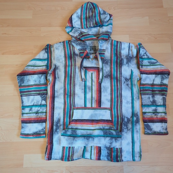 Original Senor Lopez Woven Baja Hoodie Pullover Poncho Surfer Adult SZ M - Picture 2 of 11